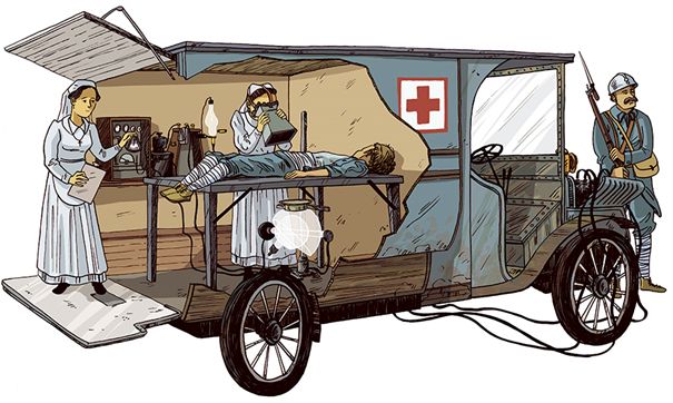 It was difficult and time-consuming to evacuate the thousands of wounded soldiers from the trenches to traditional military hospitals located far behind the lines. The solution was to develop mobile radiology units which could get closer to the battlefields. The French in particular were active in this aspect, which required considerable ingenuity to overcome problems such as those caused by the then fragility of the radiology equipment. Image visualization techniques have changed in the hundred years since the First World War.
