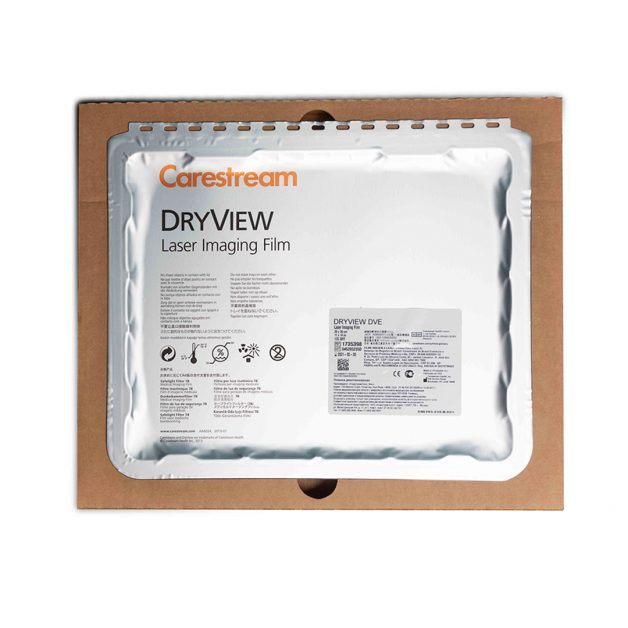 Película de imagen láser Carestream DryView dentro de la bandeja corrugada