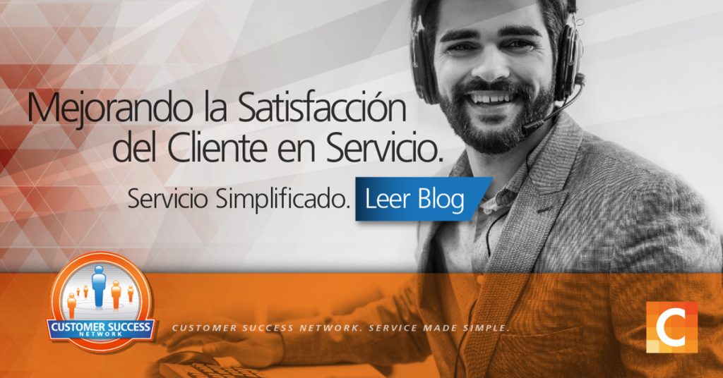 Imagen de hombre con auriculares - Texto - "Mejorando de la satisfacción del cliente en el servicio. Servicio simplificado. Leer blog"