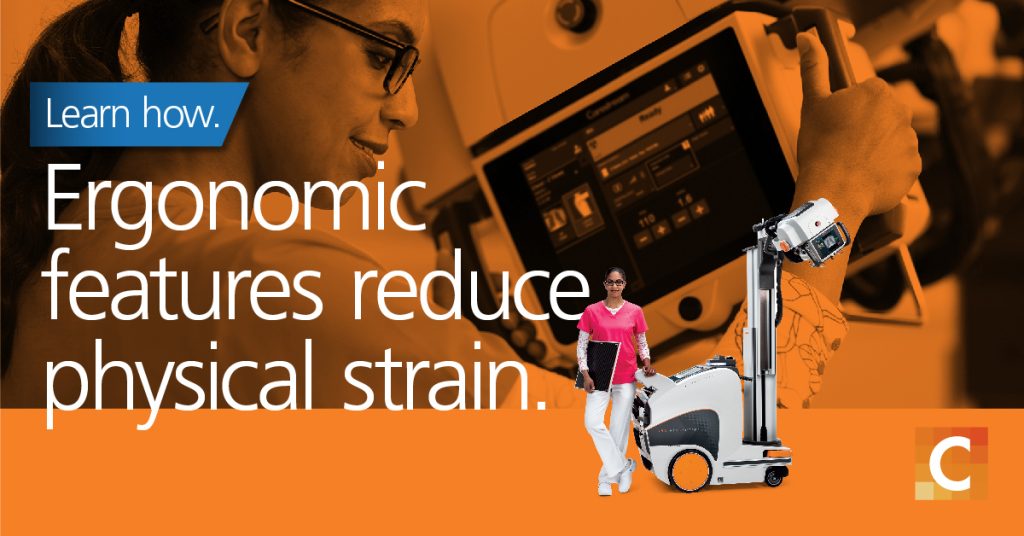 The ergonomic features of the DRX-Revolution can help radiologist reduce injuries. 